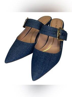 Cole Haan Vandam Buckle Denim Mules